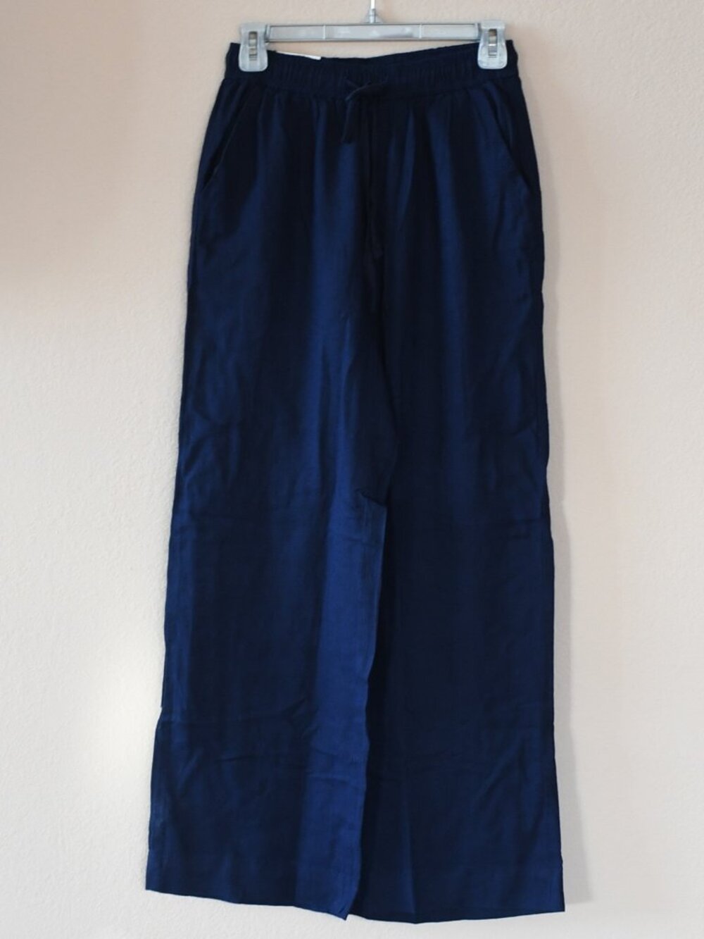 Briggs Women's Navy Blue Pull-On Linen Blend Wide Leg Pants Size Small